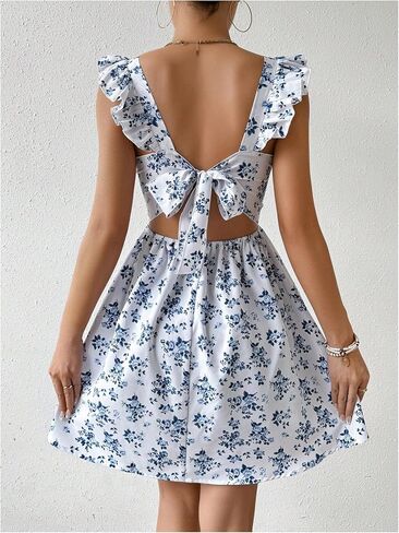 Milumia Women's Ditsy Floral Square Neck Sleeveless Ruffle Strap Short Dress in Saudi Arabia