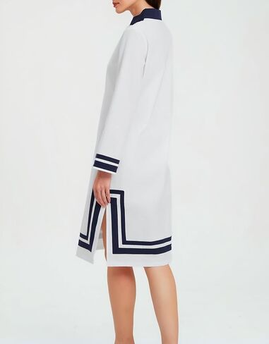 Ladyful Summer Cotton Shift Dress for Women Long Sleeve Kaftan Midi Dresses Stand Collar Casual Vacation Shirtdress in Saudi Arabia