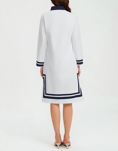 Ladyful Summer Cotton Shift Dress for Women Long Sleeve Kaftan Midi Dresses Stand Collar Casual Vacation Shirtdress in Saudi Arabia