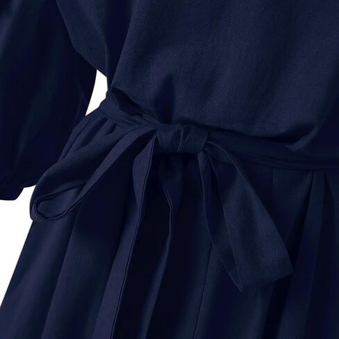 Chartou Women Elegant Long Dress Boat Neck 3/4 Lantern Sleeve Cotton City Dress مع حزام in Kuwait