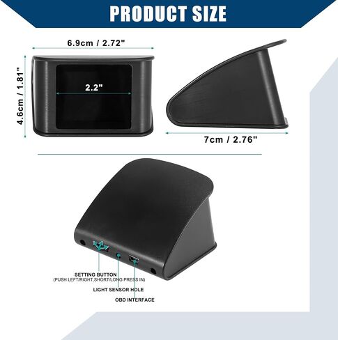 Mini HUD Head Up Display Car Dashboard Digital Speedometer with OBDII EUOBD/Outside Multifunction Data Display Error Alarm TFT LCD Display for Car/Durable 2.2 Inch / 1 Set in Saudi Arabia