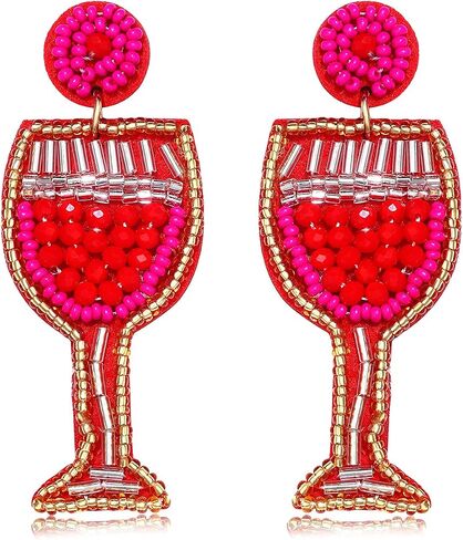 Beaded Earrings for Women Handmade Champagne Bottles Dangle Earrings Statement Wine Glass Post Drop Dangling Earrings Birthday Party Holiday Gifts for Women in Kuwait