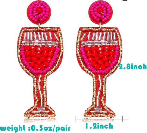 Beaded Earrings for Women Handmade Champagne Bottles Dangle Earrings Statement Wine Glass Post Drop Dangling Earrings Birthday Party Holiday Gifts for Women in Kuwait