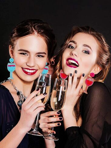 Beaded Earrings for Women Handmade Champagne Bottles Dangle Earrings Statement Wine Glass Post Drop Dangling Earrings Birthday Party Holiday Gifts for Women in Kuwait