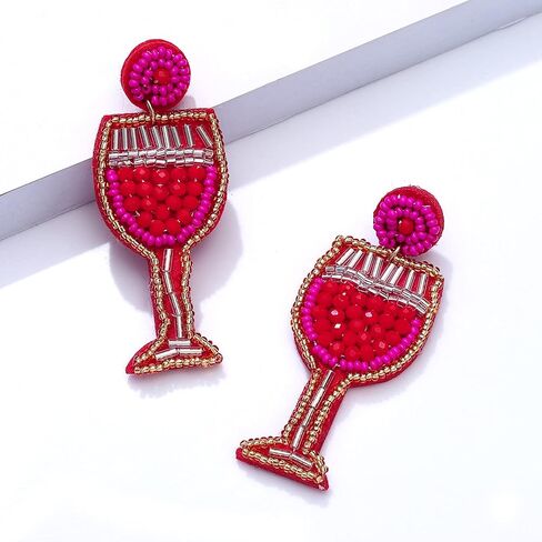 Beaded Earrings for Women Handmade Champagne Bottles Dangle Earrings Statement Wine Glass Post Drop Dangling Earrings Birthday Party Holiday Gifts for Women in Kuwait