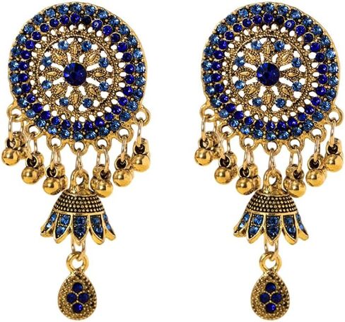 Rhinestone Jhumka Earrings for Women Bollywood Traditional Gypsy Crystal Beaded Tassel Oxidized Antique Indian Bell Jhumki Earring Drop Dangle Bohemian Ethnic Festive Party Wear Xmas Jewelry Gift in Saudi Arabia