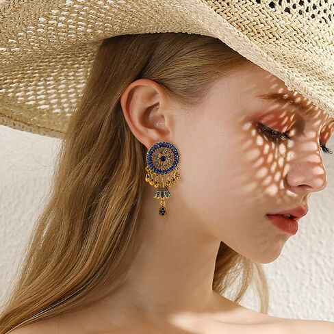 Rhinestone Jhumka Earrings for Women Bollywood Traditional Gypsy Crystal Beaded Tassel Oxidized Antique Indian Bell Jhumki Earring Drop Dangle Bohemian Ethnic Festive Party Wear Xmas Jewelry Gift in Saudi Arabia