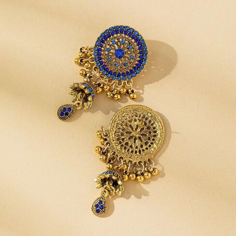 Rhinestone Jhumka Earrings for Women Bollywood Traditional Gypsy Crystal Beaded Tassel Oxidized Antique Indian Bell Jhumki Earring Drop Dangle Bohemian Ethnic Festive Party Wear Xmas Jewelry Gift in Saudi Arabia