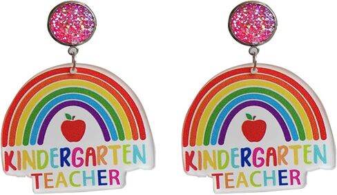 Cute Colorful Rainbow Pencil Apple Hanging Shape Acrylic Drop Dangle Lightweight Earrings Teacher Appreciation Gifts Funny Back to School Jewelry for Women in Saudi Arabia