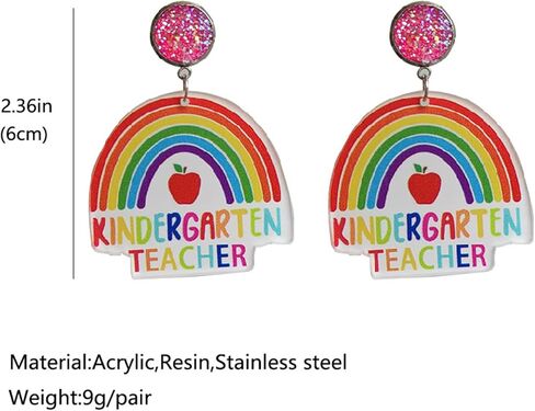 Cute Colorful Rainbow Pencil Apple Hanging Shape Acrylic Drop Dangle Lightweight Earrings Teacher Appreciation Gifts Funny Back to School Jewelry for Women in Saudi Arabia