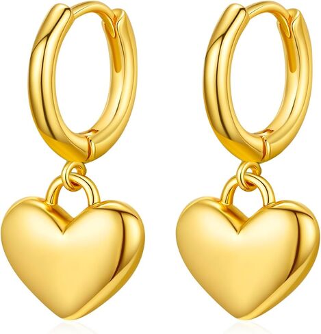 Gold Dangle Heart Earrings for Women, 18K Gold Plated Hypoallergenic Small Drop Earrings with Heart Charm Jewelry Gifts for Women in Saudi Arabia