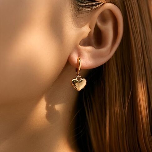Gold Dangle Heart Earrings for Women, 18K Gold Plated Hypoallergenic Small Drop Earrings with Heart Charm Jewelry Gifts for Women in Saudi Arabia