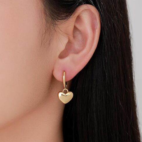 Gold Dangle Heart Earrings for Women, 18K Gold Plated Hypoallergenic Small Drop Earrings with Heart Charm Jewelry Gifts for Women in Saudi Arabia