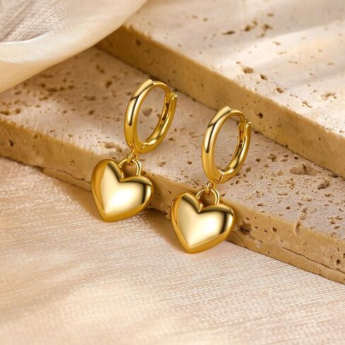 Gold Dangle Heart Earrings for Women, 18K Gold Plated Hypoallergenic Small Drop Earrings with Heart Charm Jewelry Gifts for Women in Saudi Arabia