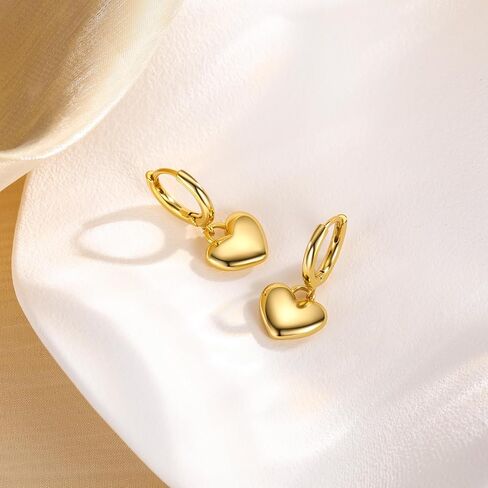 Gold Dangle Heart Earrings for Women, 18K Gold Plated Hypoallergenic Small Drop Earrings with Heart Charm Jewelry Gifts for Women in Saudi Arabia