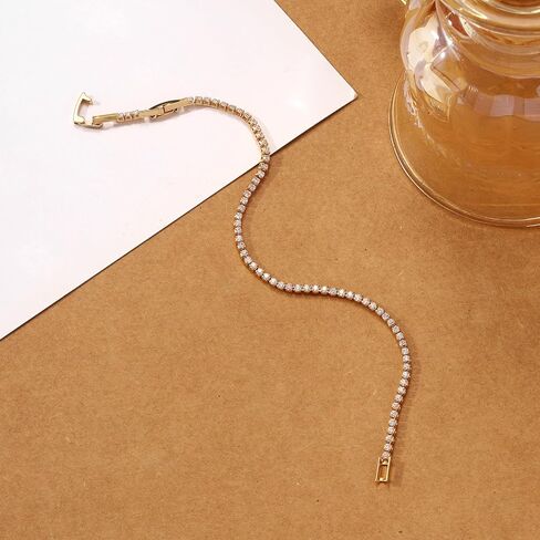 Tennis Bracelets for Women Dainty 14K Gold Plated Cubic Zirconia Tennis Bracelet Sparkly Rhinestone Bracelet Simulated Diamond Bracelets Tennis Jewelry for Women Men in Saudi Arabia