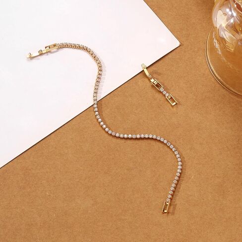 Tennis Bracelets for Women Dainty 14K Gold Plated Cubic Zirconia Tennis Bracelet Sparkly Rhinestone Bracelet Simulated Diamond Bracelets Tennis Jewelry for Women Men in Saudi Arabia