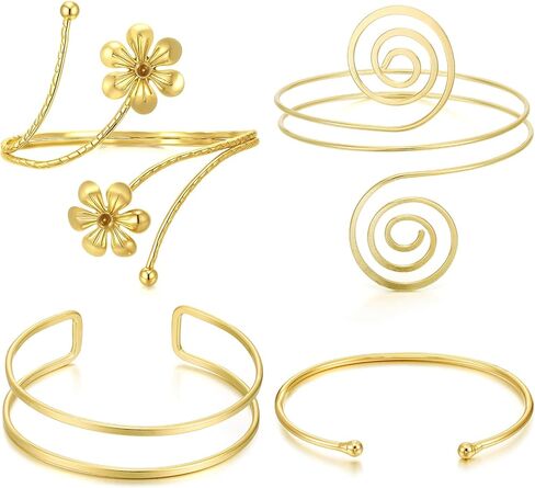 yvvlee 4pcs Gold Silver Arm Cuff Jewelry for Women Arm Arm Cuff Band Band Armlet Armlet Amplable Mintrible Coil Coil Comber in Saudi Arabia