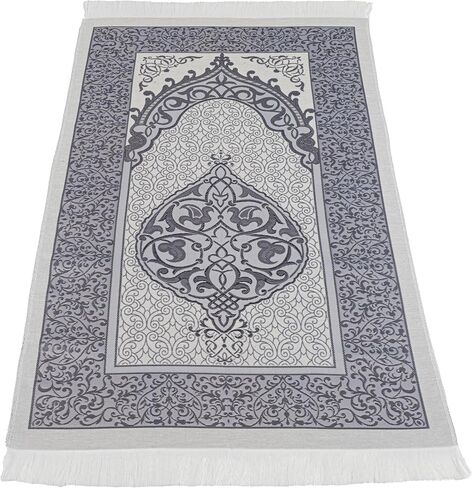 Modefa Islamic Prayer Mat Gift Set - Thin Travel Janamaz Sajadah in Taffeta Gift Bag with Tasbih Prayer Beads - Chenille Turkish Praying Carpet - Ramadan & Eid Gift Set (Black) in Saudi Arabia