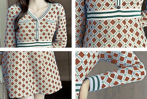 LAI MENG FIVE CATS Women's 2025 V-Neck Fall Casual Sweater Long Sleeve Button Down Knit A-line Mini Dress in Kuwait