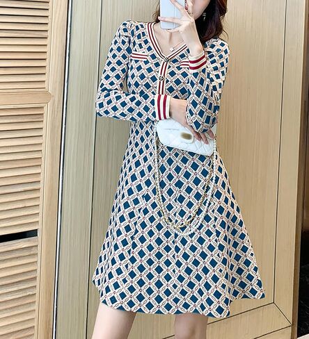 LAI MENG FIVE CATS Women's 2025 V-Neck Fall Casual Sweater Long Sleeve Button Down Knit A-line Mini Dress in Kuwait