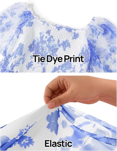 MEROKEETY Women's 2025 Summer Short Sleeve Floral Tulle Dress Square Neck Smocked Party Wedding Boho Maxi Dresses in Saudi Arabia
