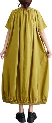 ellazhu Women's Dress Short Sleeve V Neck Below Knee Solid Color Oversize Loose Casual Summer GZ236 in Saudi Arabia