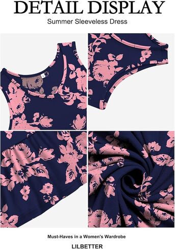 Lilbetter Women's Women's Disual V Deck Summer Sundresses مطاطية فستان طول ركب الركبة مع جيوب in Kuwait