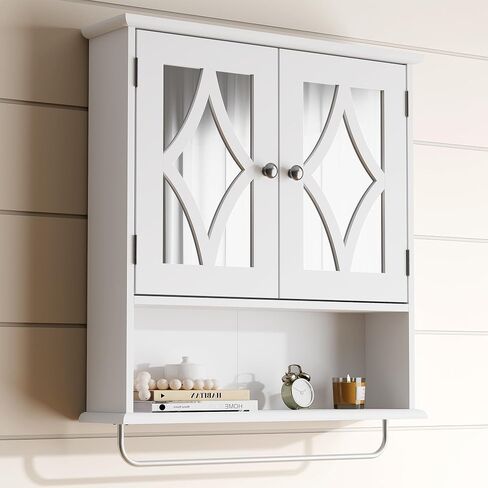 Royalcraft Bathroom Medicine Cabinet Hound ، فوق خزانة تخزين المرحاض مع رف المناشف والرف القابل للتعديل ، وفرقة الحمام كبيرة الحائط جدار 22 * 25 بوصة (أبيض) in Kuwait