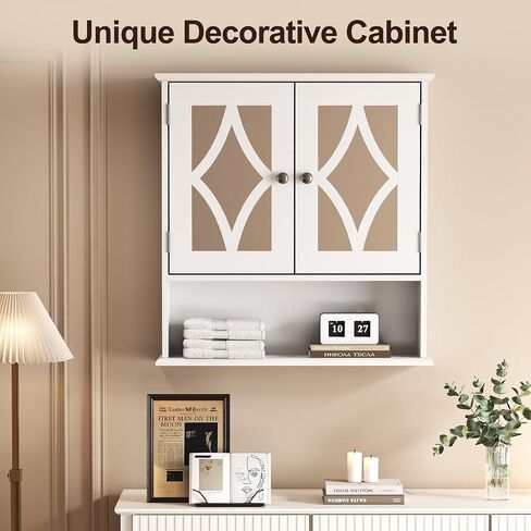Royalcraft Bathroom Medicine Cabinet Hound ، فوق خزانة تخزين المرحاض مع رف المناشف والرف القابل للتعديل ، وفرقة الحمام كبيرة الحائط جدار 22 * 25 بوصة (أبيض) in Kuwait