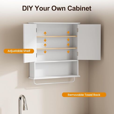 Royalcraft Bathroom Medicine Cabinet Hound ، فوق خزانة تخزين المرحاض مع رف المناشف والرف القابل للتعديل ، وفرقة الحمام كبيرة الحائط جدار 22 * 25 بوصة (أبيض) in Kuwait