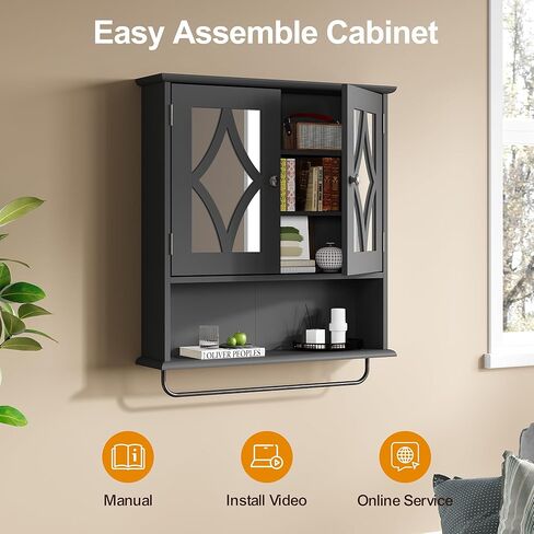 Royalcraft Bathroom Medicine Cabinet Hound ، فوق خزانة تخزين المرحاض مع رف المناشف والرف القابل للتعديل ، وفرقة الحمام كبيرة الحائط جدار 22 * 25 بوصة (أبيض) in Kuwait