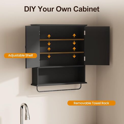 Royalcraft Bathroom Medicine Cabinet Hound ، فوق خزانة تخزين المرحاض مع رف المناشف والرف القابل للتعديل ، وفرقة الحمام كبيرة الحائط جدار 22 * 25 بوصة (أبيض) in Kuwait