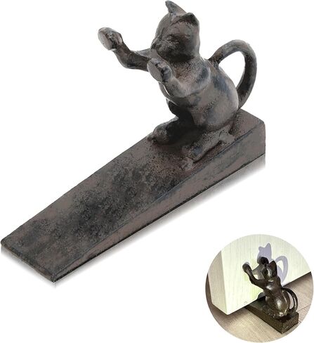 Cat-Shaped Door Stopper for Indoor Use - Non-Scratch Heavy Duty 2.5LB Vintage Cast Iron Cat Door Stopper, Retro-Style Home Accessory for Secure Door Holding in Saudi Arabia