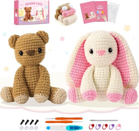 Crochet Kit for Beginners - 2PCS White and Red Panda Crochet Animal Kit with Step-by-Step Video Tutorials, Apple Crocheting Kit, Crochet Starter Kit for Kids and Adults, Beginners Knitting Kit in Saudi Arabia
