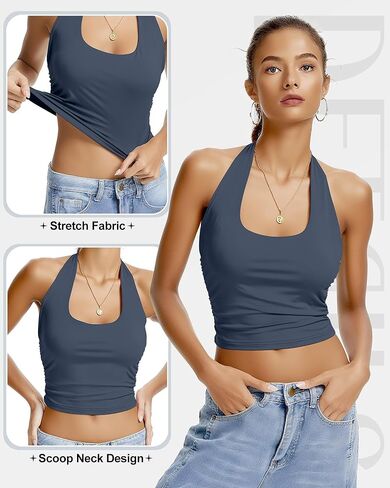 3 Pack Women Halter Tank Tops Backless Scoop Neck Summer Going Out Tops Crop Sleeveless Workout Shirts Y2k Clothes in Kuwait