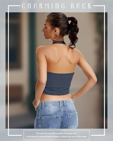 3 Pack Women Halter Tank Tops Backless Scoop Neck Summer Going Out Tops Crop Sleeveless Workout Shirts Y2k Clothes in Kuwait