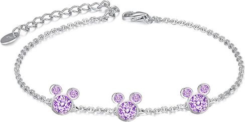 Silver Bracelets for women, Crystal Bracelets, Clear Amethyst Pink CZ friendship cute Mouse Adjustable Infinity charm link Bracelets for Women Girls, Birthday Gift in Saudi Arabia