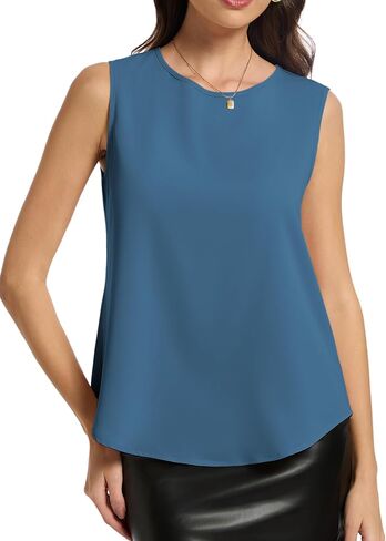 Womens Chiffon Tank Tops Crewneck Sleeveless Blouses Summer Tops Work Shirt in Saudi Arabia