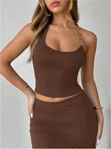 Milumia Women's Y2K Ring Linked Tank Top Backless Halter Neck Sleeveless Crop Tops in Saudi Arabia
