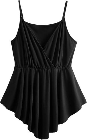 OYOANGLE Women's Plus Size Casual Sleeveless Cami Tank Tops Deep V Neck High Low Hem Babydoll Camisole in Saudi Arabia