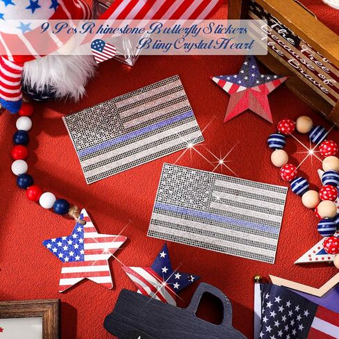Frienda 2 Pack American Flag Sticker Crystal للسيارات/الشاحنات الولايات المتحدة الأمريكية العلم شارات Rhinestone Bling شارات وطني ملصقات جهاز الكمبيوتر المحمول وطني تزين الملحقات الداخلية اللامعة (اللون الأزرق الأبيض) in Saudi Arabia