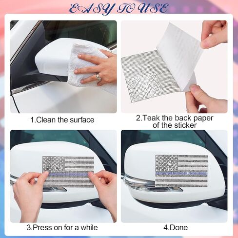 Frienda 2 Pack American Flag Sticker Crystal للسيارات/الشاحنات الولايات المتحدة الأمريكية العلم شارات Rhinestone Bling شارات وطني ملصقات جهاز الكمبيوتر المحمول وطني تزين الملحقات الداخلية اللامعة (اللون الأزرق الأبيض) in Saudi Arabia