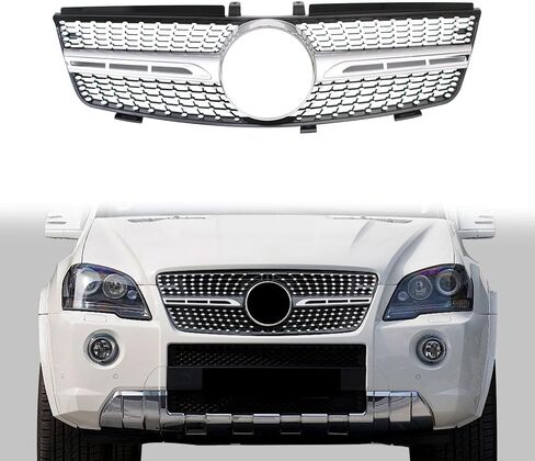 ML Class Grill مع الشبكة الأمامية ثلاثية الأبعاد لـ Mercedes Benz W164 ML350 ML500 ML320 ML63 AMG ML550 2005 2006 2007 2008 Silver in Kuwait