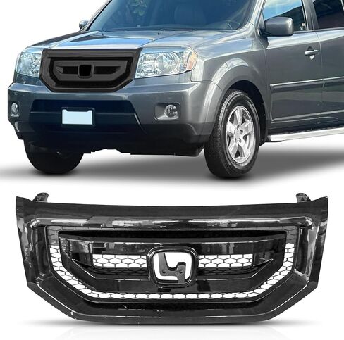 Partsflow Front Bumper Upper Grille Grill Assembly Gloss Black Compatible with 2009 2010 2011 Honda Pilot HO1200200 in Saudi Arabia