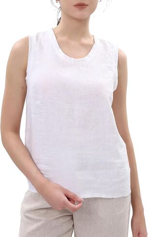 Amazhiyu Women's 100% LinenSummer Tank Tops Scoop Neck Sleeveless Raw Edge Blouse in Saudi Arabia