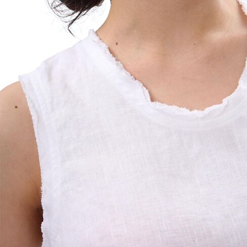 Amazhiyu Women's 100% LinenSummer Tank Tops Scoop Neck Sleeveless Raw Edge Blouse in Saudi Arabia