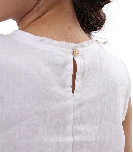 Amazhiyu Women's 100% LinenSummer Tank Tops Scoop Neck Sleeveless Raw Edge Blouse in Saudi Arabia