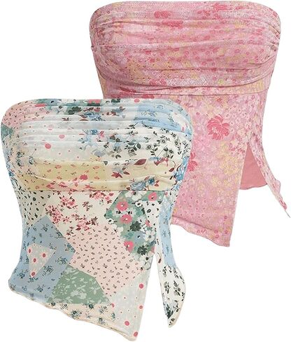 Milumia Women's 2 Pack Pack Mesh Floral Slit Slit Tup Top Top in Kuwait