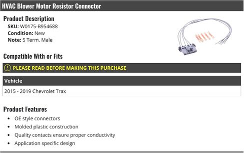 HVAC Blower Motor Resistor Connector - with 5-Terminal Male Connector - Compatible with 2015-2019 Chevy Trax in Saudi Arabia